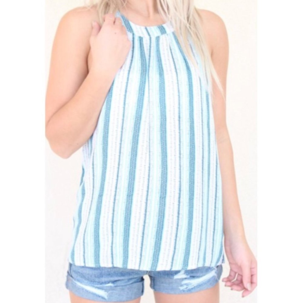 Splendid Blue Striped Lightweight Halter Top